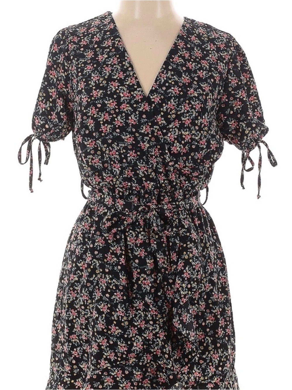 Purple Snow Black & Floral Wrap Romper with Multi Colored Blossoms Size Large